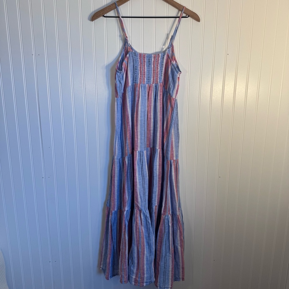 Beachlunchlounge Lana Stripe Linen & Cotton Tiered Stripes Midi Sundress Size XS - Picture 4 of 10